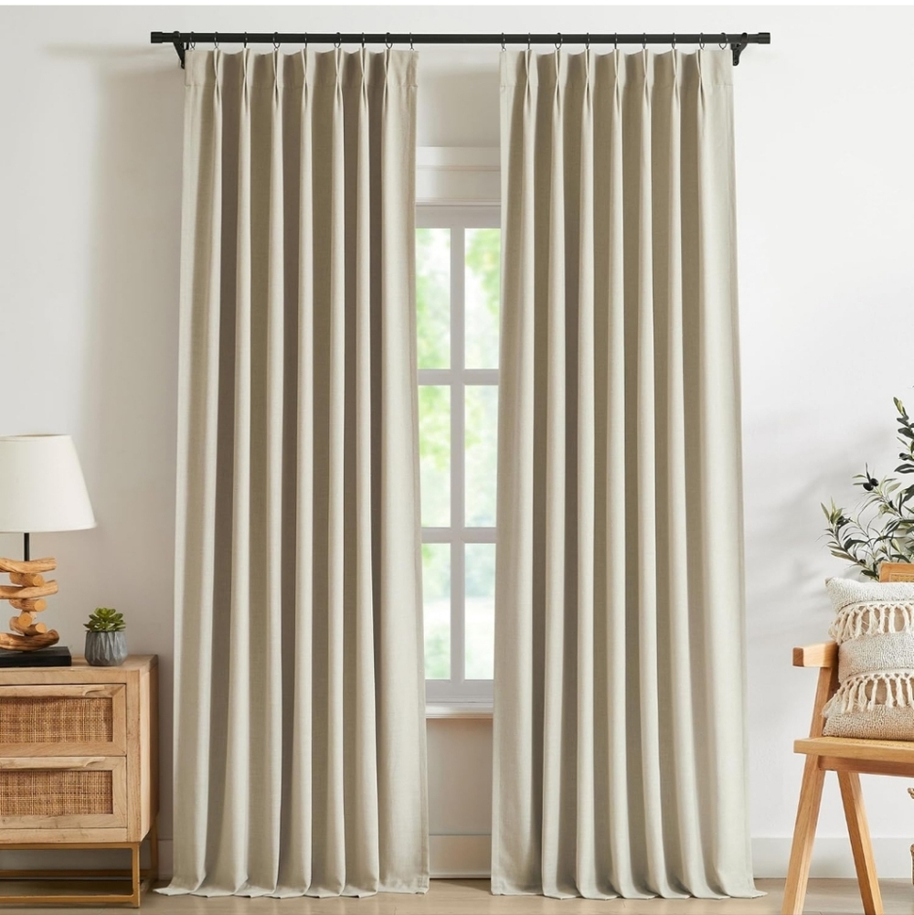 Kayne Studio Sand Pinch Pleated Full Blackout Curtains 40x102 Linen Blend